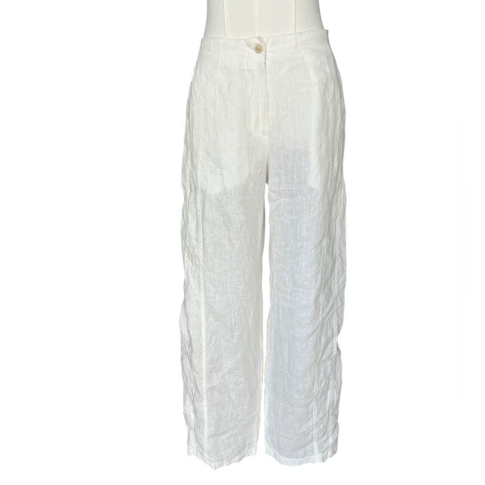 Gershon Bram Cream 100% Linen Pants Size S Made in Israel • Zipper/Button